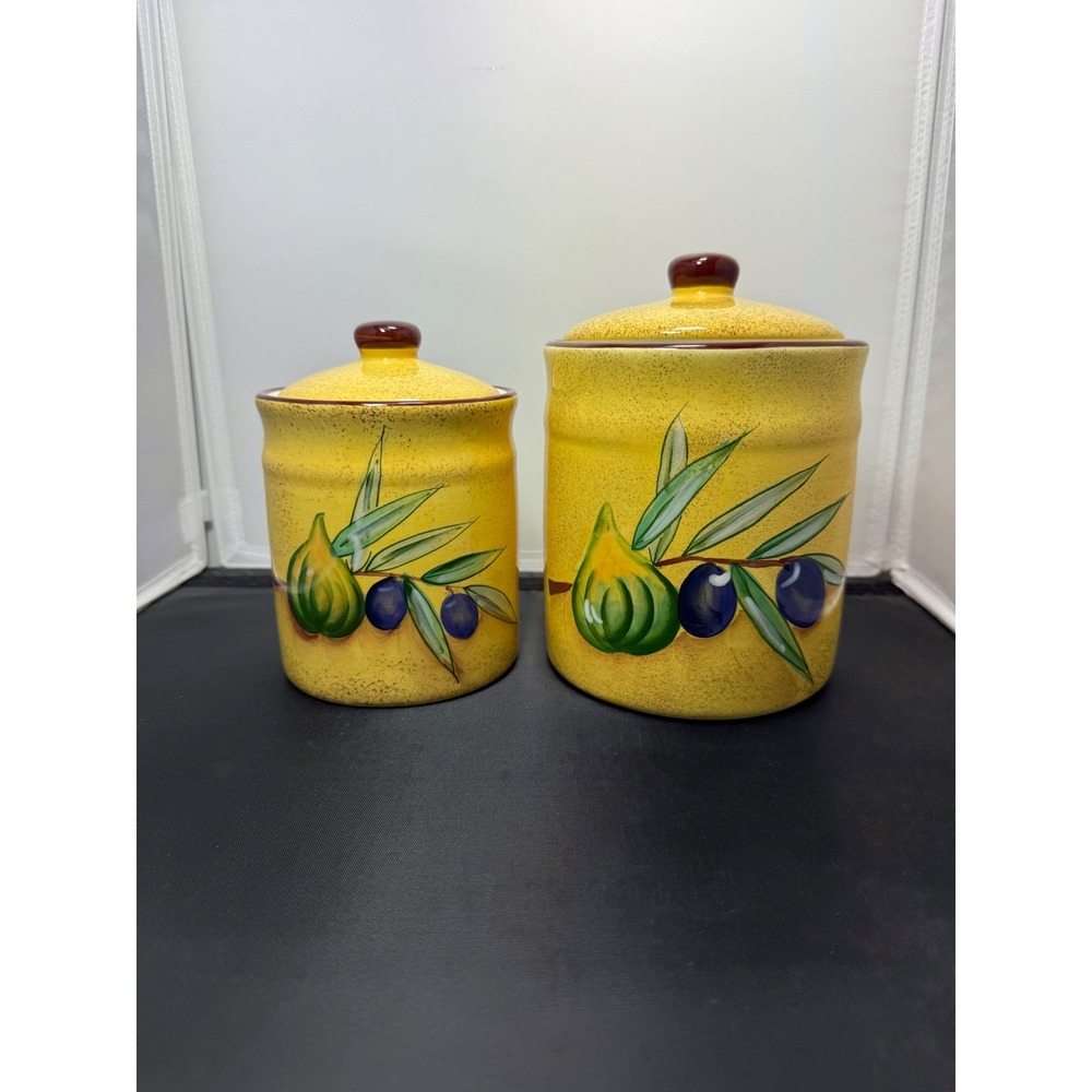 Vintage‎ Italian Style Yellow Cookie Jars Kitchen Storage Canisters Set of 2